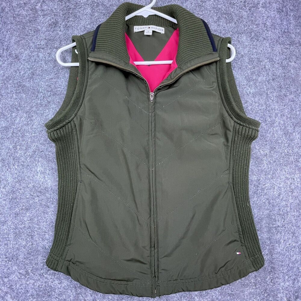 Tommy Hilfiger Vest Women Medium Olive Camping Hiking Ribbed Outdoors Gorpcore